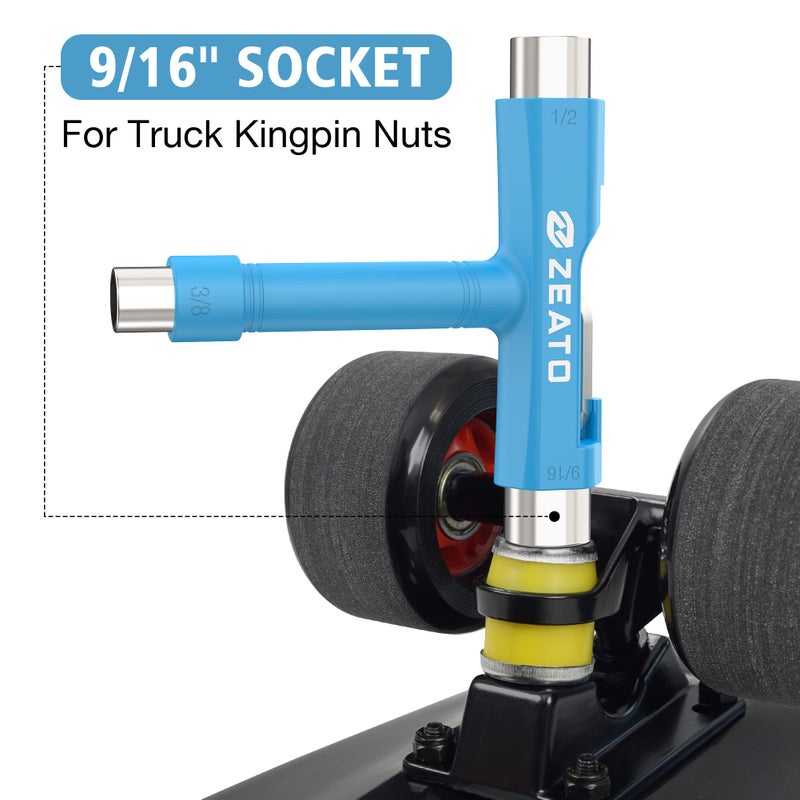 Zeato All-In-One Skate Tools Multi-function Portable Skateboard T Tool Accessory with T-type Allen Key and L-type Phillips Head Wrench Screwdriver - Blue - Image 3